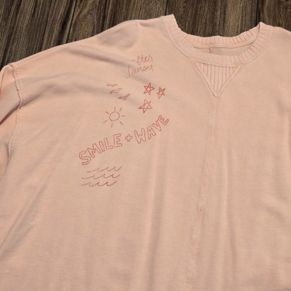 AERIE Embroidered Graphic Distressed Sweatshirt Oversized Casual Beach Vibes XXL - Picture 4 of 11